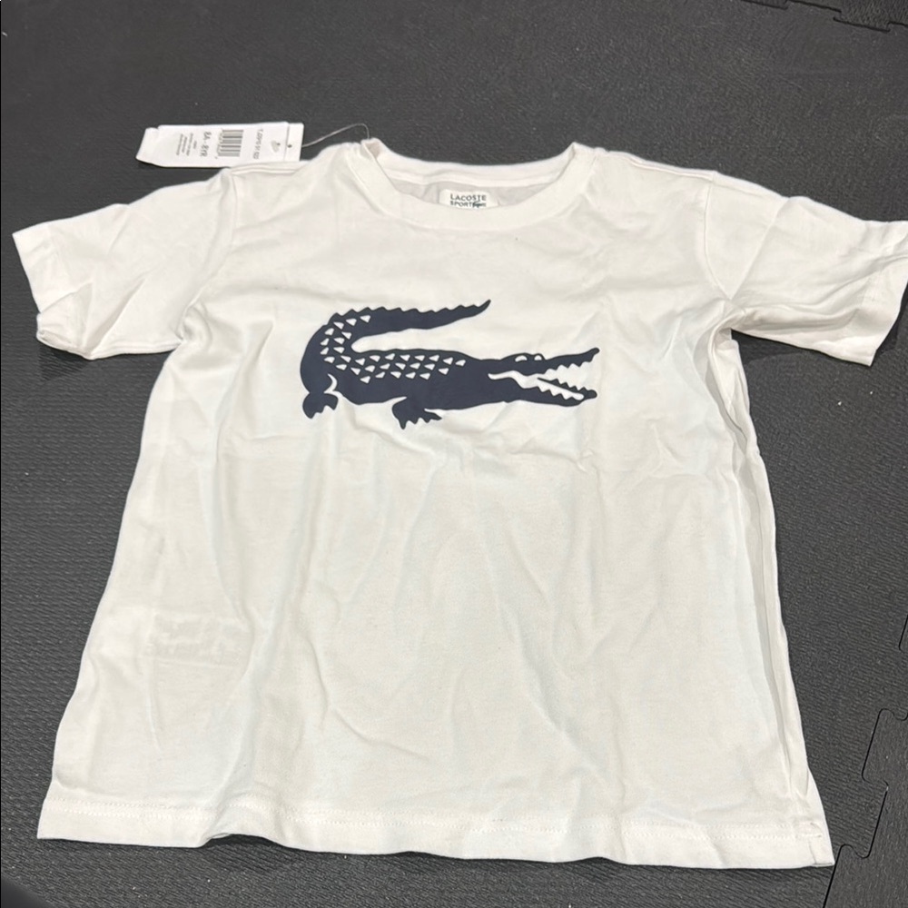 Lacoste White and Blue Short Sleeve Tee with Bold Crocodile
